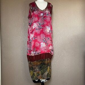 Floral Sleeveless Dress with Velvet Trim